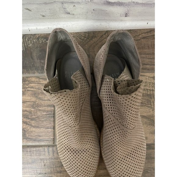 Eileen Fisher Leaf Split Booties Soft Suede Size 7.5 Vero Cuoio Tan Comfort - Picture 3 of 11
